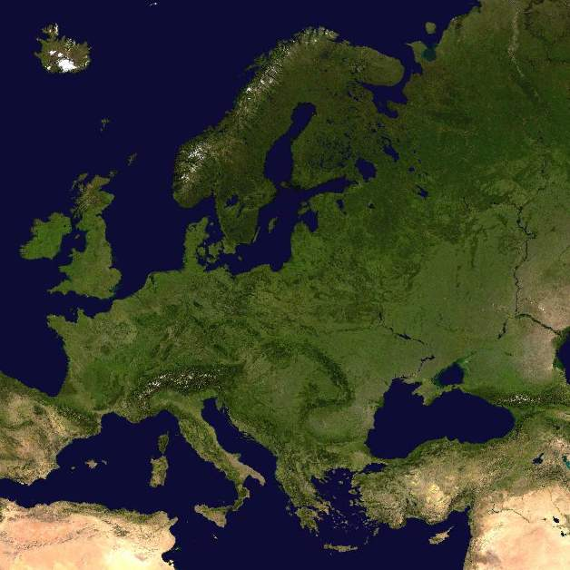 cloudless satellite image of europe