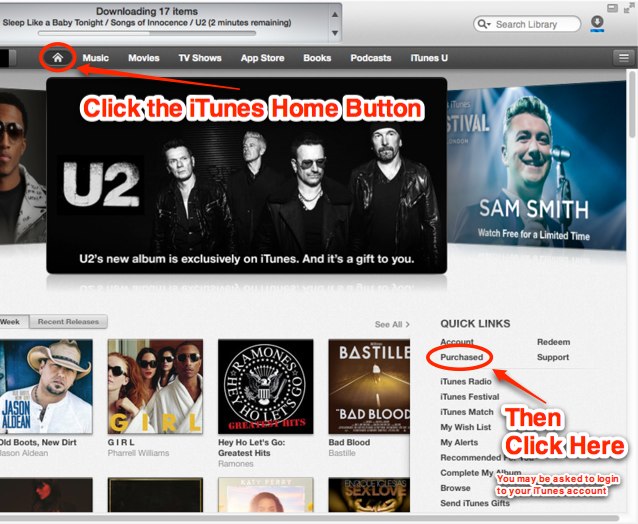 step 1 in donwloading the free U2 album from iTunes