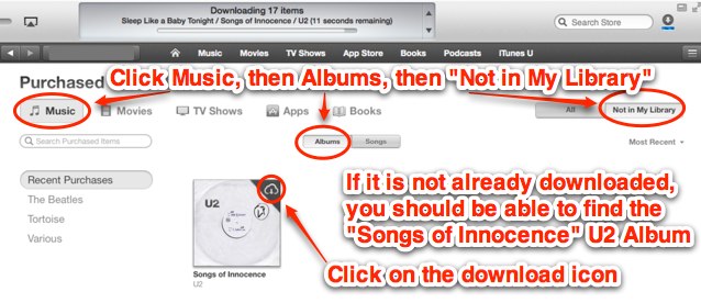 step 2 in donwloading the free U2 album from iTunes